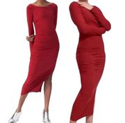 Universal Standard Midi Dress Long Sleeve Side Ruched Jersey Knit Stretch NEW 24