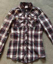 True Religion Women’s Pearl Snap Down Plaid Shirt Size XSmall