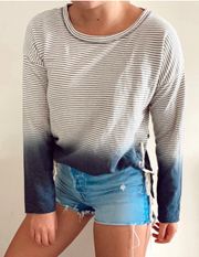 Striped Blue Ombré & Cream Lace Up Side Comfy Sweater