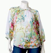 Jennifer Lopez Floral Green Chiffon Sheer Blouse size small