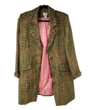 Studio Works Green Pink Multicolor Tweed Long Jacket