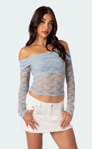 blue fold over lace top