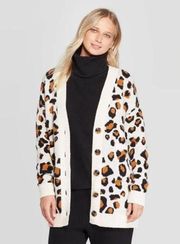 Who What Wear Leopard Button Front Long Oversized Boyfriend Sweater Cardigan M