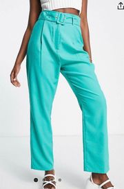 Lola May Flared Pants With Belt In Jade Green