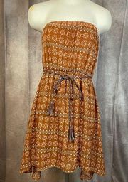 UK2LA Burnt Orange Strapless Boho High Low Belted Dress- Size Medium