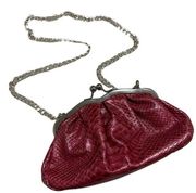 Vintage Faux Snakeskin Red Kiss Lock Shoulder Crossbody Bag Purse Retro Coquette