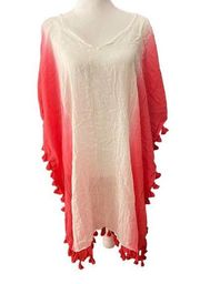 NEW Seafolly swim coverup tunic dress gauze tassle tie dye one size pink white