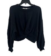 Alice and Olivia Black Marcelle Twist Front Crop Sweatshirt Size Medium New