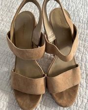 Ann Taylor Tan Suede Block‎ Heel Strap Sandals Size 6