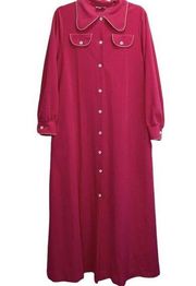 Vintage 70s Vassarette Bright Pink Button Up Front Long Robe Rockabilly Size 16