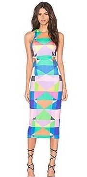 Mara Hoffman Ponte Diamonds Pastel Pink Geometric Print Cut Out Midi Dress Sz XS