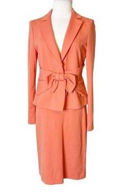 Armani Collezioni coral suit bow blazer pencil skirt set sz 42