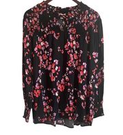 Alexander Jordan Women Top Round Neck Long Sleeve Color Floral Print  XL Black