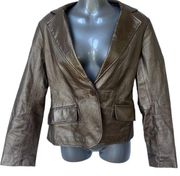 Vintage  Leather Blazer Metallic Gold Bronze Jacket Womens Size Small