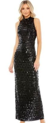 NWT Mac Duggal Sequin High Neck Sleeveless Column Gown Dress