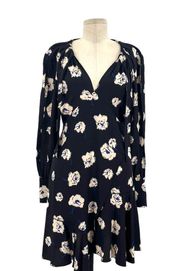 Derek Lam 10 Crosby Asymmetrical Hem Shift Dress Black Floral Size 8