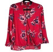 Indigo Rein Floral Twist Front Neck Cut Out Long Sleeve Top