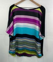 Worthington Stripes Multi color Boat Neck Top 3X