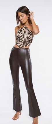 brown flared leather pants