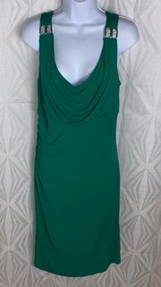 | Fitted & Drapped Emerald Cocktail Dress