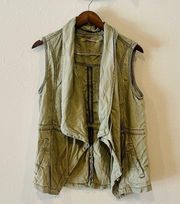 Olive Green Tencel Drape Front Vest