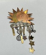 Handcrafted Metal Sunshine Brooch Pin