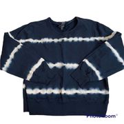 ALYA Blue Navy Tye Die Stripe Pullover Sweater Lightweight Sweatshirt Top Medium