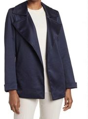 Adrianna Papell Womens Open Front Trench Jacket Blue Back Yoke Collar M New