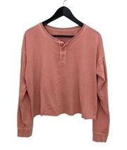 Thread & Supply Cropped Henley Long Sleeve Shirt Casual Medium Terracotta