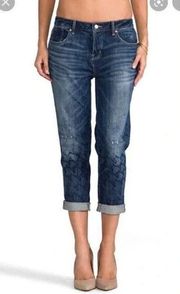 Marc by Marc Jacobs Jessie Boyfriend Embroidered Distressed Cropped Jean Size 26