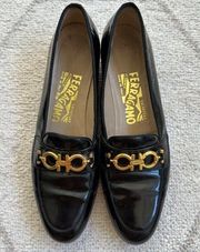 Vintage Salvatore Ferragamo Black Patent Leather Loafers Sz 7