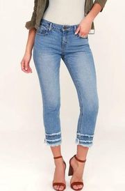 Lulus Hayden Medium Wash Cropped Raw Hem Girlfriend Jeans