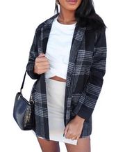 Entro Wool Blend Plaid Pocketed Open Front Blazer-Jacket Relaxed Women’s Size S