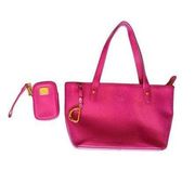 Lauren Ralph Lauren Hot Pink Tote Bag Clutch Purse Set Barbie Barbiecore Gold