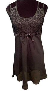 Secret Treasures Vintage 80 Black Sheer Romantic Floral Lace Lingerie Slip Dress