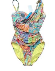 Bleu Rod Beattie  Womens Paisley One Piece Swimsuit Padded Cap Multicolor Size 6