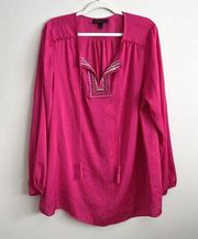 Lane Bryant Tunic Blouse Hot Pink Beaded Tassel Tie Closure Plus Size 18/20