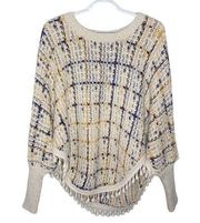 Raga plaid fringed sweater poncho with metallic sheen size S