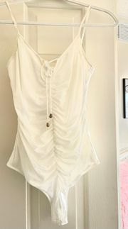 Isabelle’s Cabinet Ruched White Bodysuit