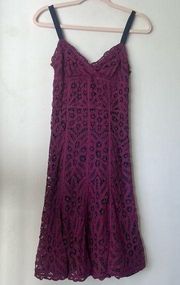 Vintage 90s Purple & Navy Blue Lace A-line Dress 2