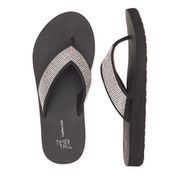 Time & Tru  Womens Bling Flip Flops Size 7 Black & Silver New