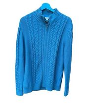 LL Bean Vintage blue zip up cable knit cardigan size XL