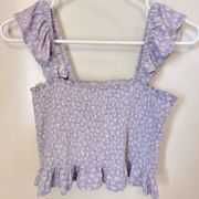 Forever 21 Lilac Purple Floral Smocked Ruffle-Trim Cropped Tank Top - Size M