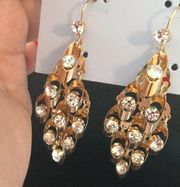 New Gold & Crystal Chandelier Earrings 2 3/4"