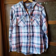 Boston Traders Shirt Blue Plaid Lightweight Hoodie New S