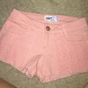 Jolt peach crochet denim shorts size 1!