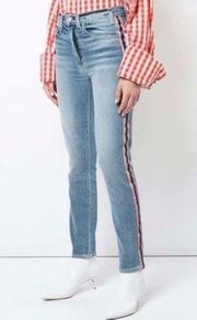 Mcguire High Waisted Striped Ibiza La Sirenuse Pink Stripe Blue Jeans Size 28