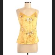 bebe Slip Tank Top M Silk Embellished Sequin Beaded Yellow 90s Vintage Retro