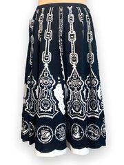 Y2K Wet Seal Skirt Black Boho Festival Cactus Print Midi  Sequin Embellished