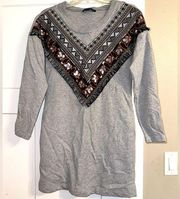 Boston Proper grey sweatshirt tunic w/ embroidery/sequin embellishment Small